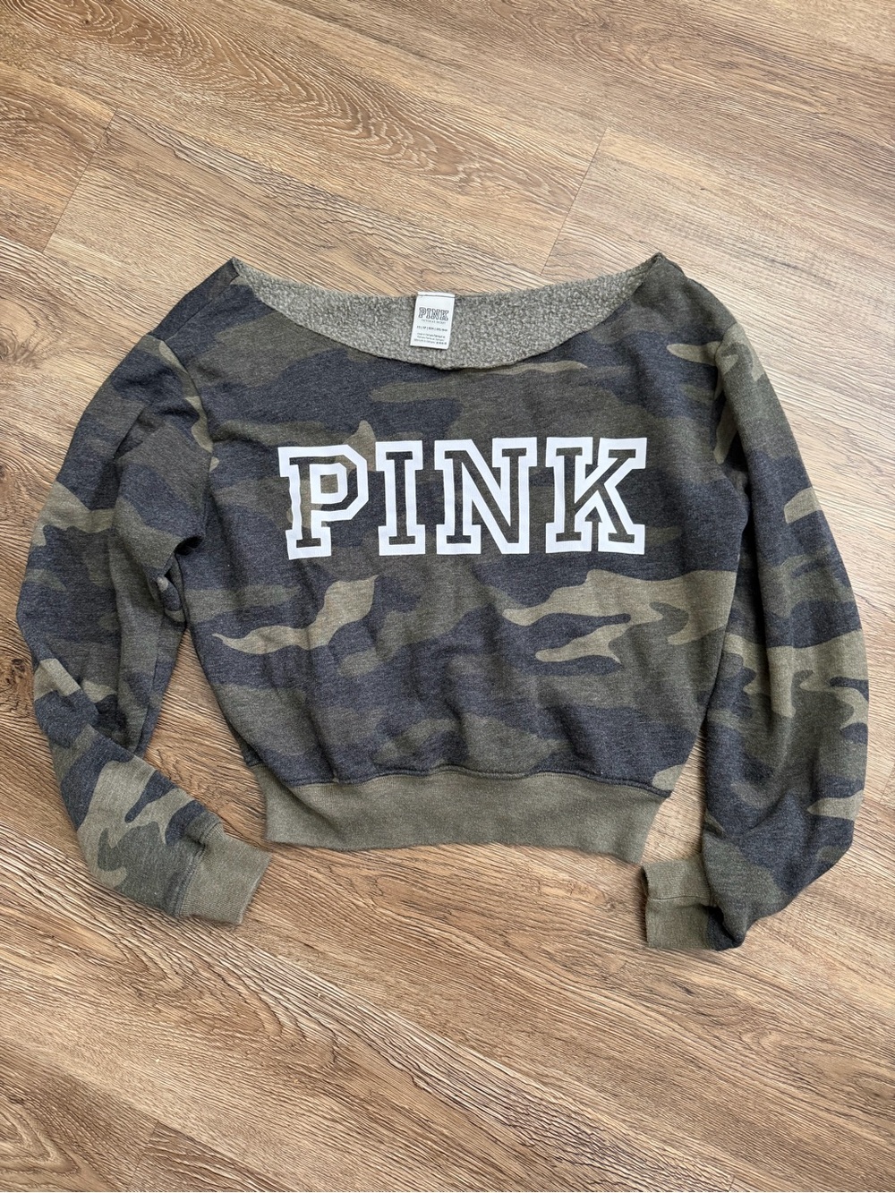 Vs Victorias Secret Pink Everyday Lounge Crop Crew Sweater Top  Camo XS